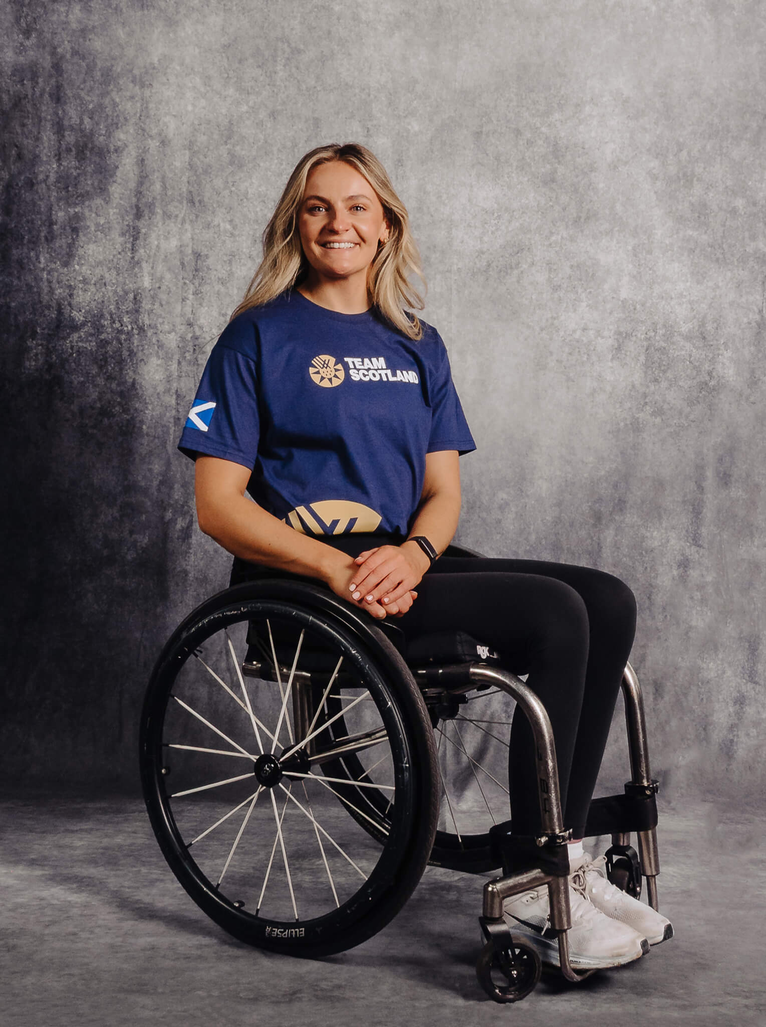 Navy Team Scotland Gold Logo T-Shirt worn by athlete Melanie Woods