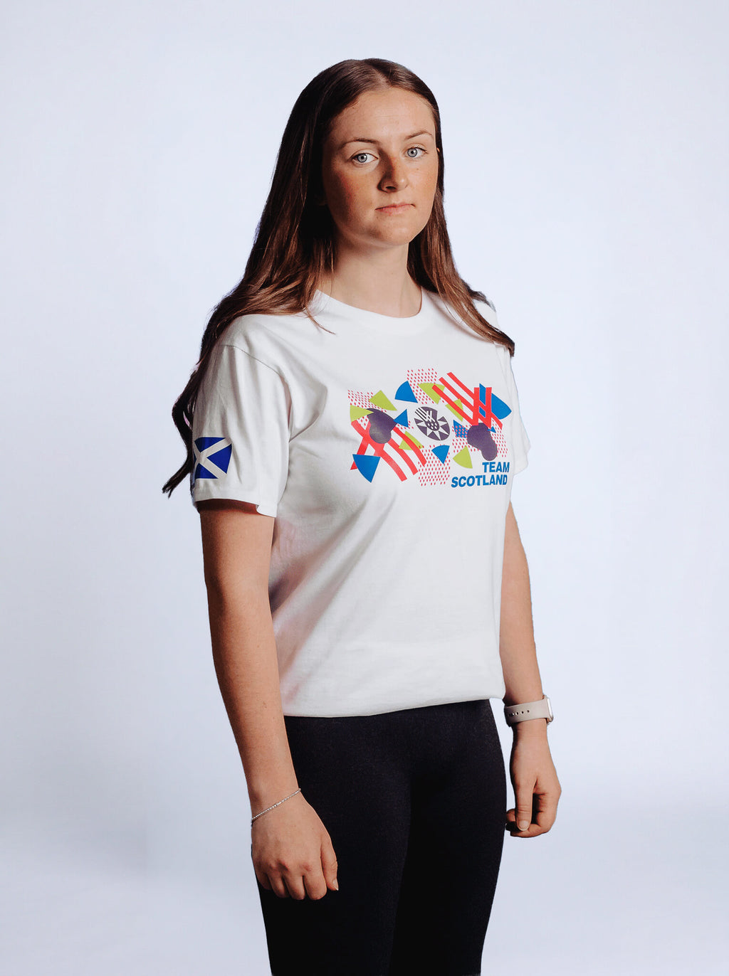 White Team Scotland Graphic T-Shirt worn by athlete Pavel 