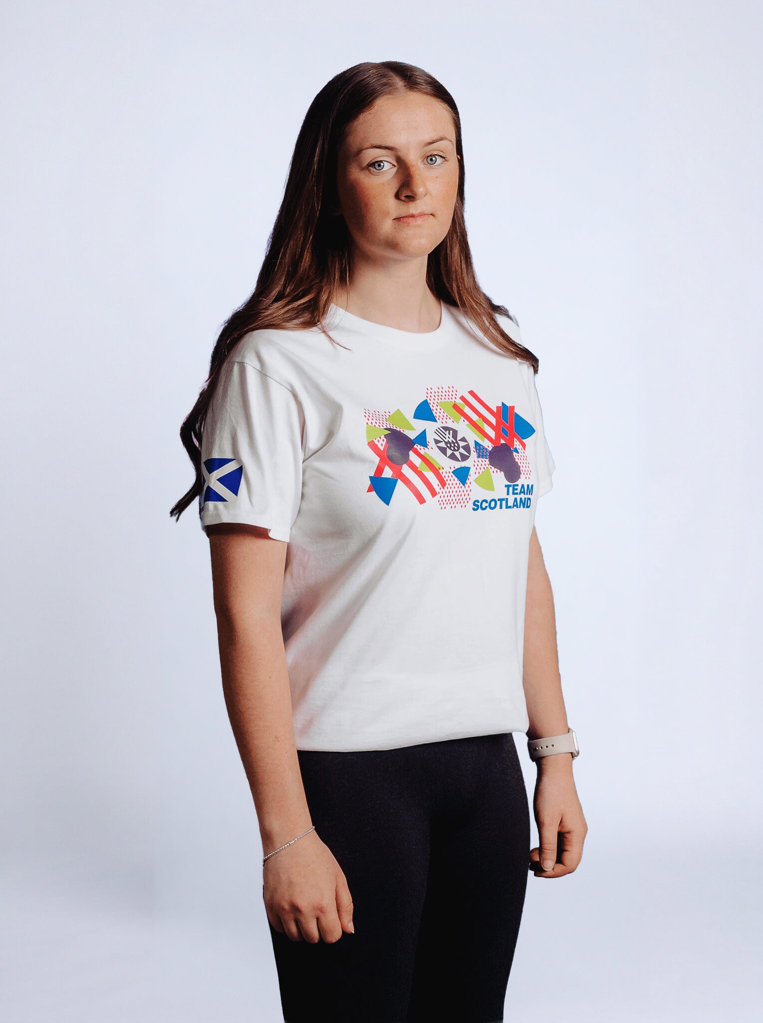 White Team Scotland Graphic T-Shirt worn by athlete Pavel 