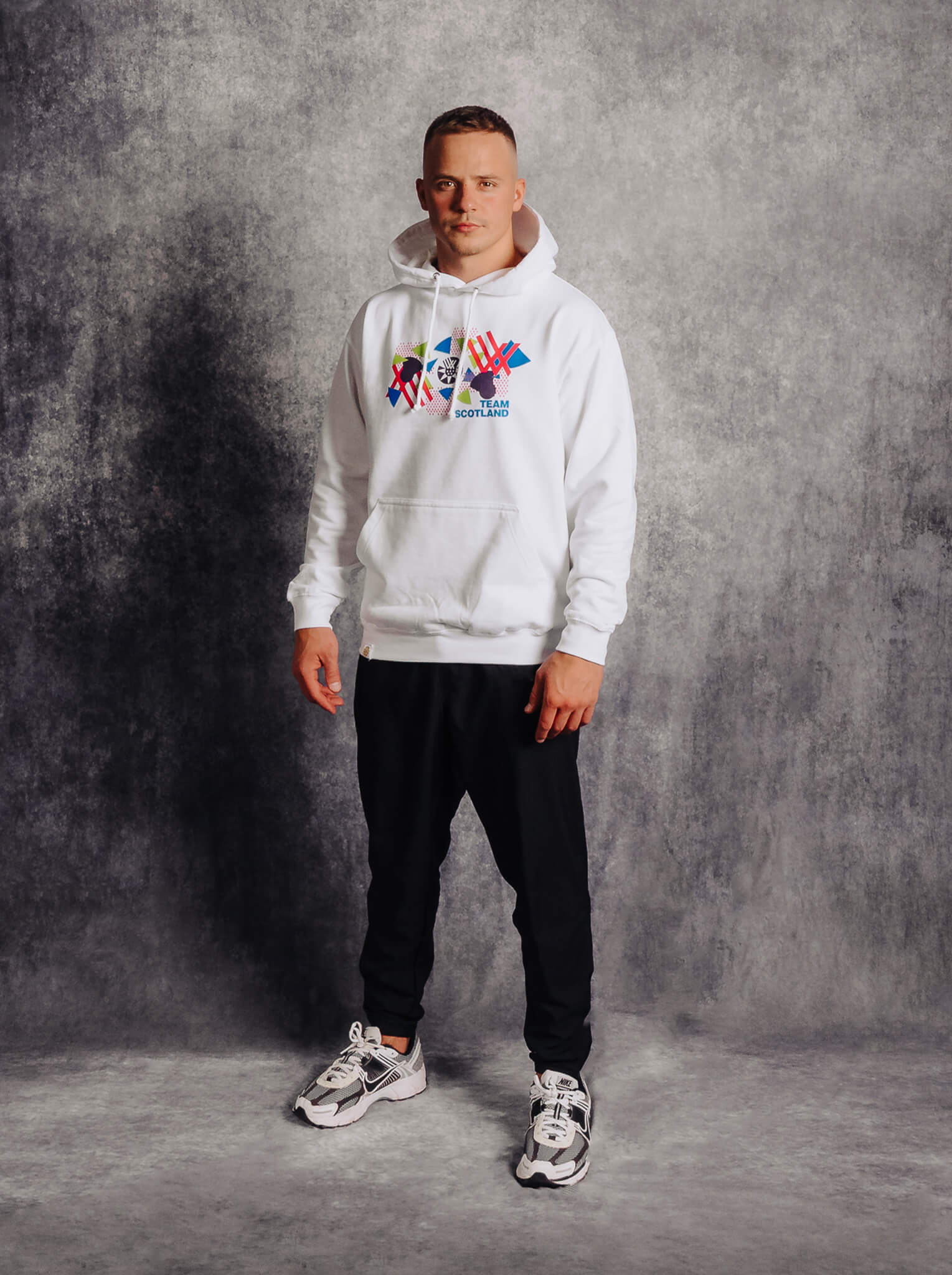 White Team Scotland Graphic Oversized Hoodie worn y athlete Pavel Karnejenko