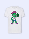 Front view of white Kids Clyde T-Shirt with graphic image of Clyde, the Team Scotland mascot