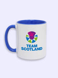 Front view of Team Scotland Saltire Graphic contrast ceramic mug showing Team Scotland logo.